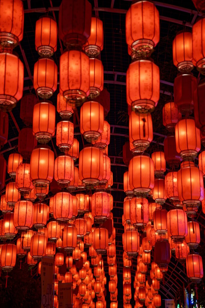 Vertical shot of Chinese red lanterns for the Chinese new year